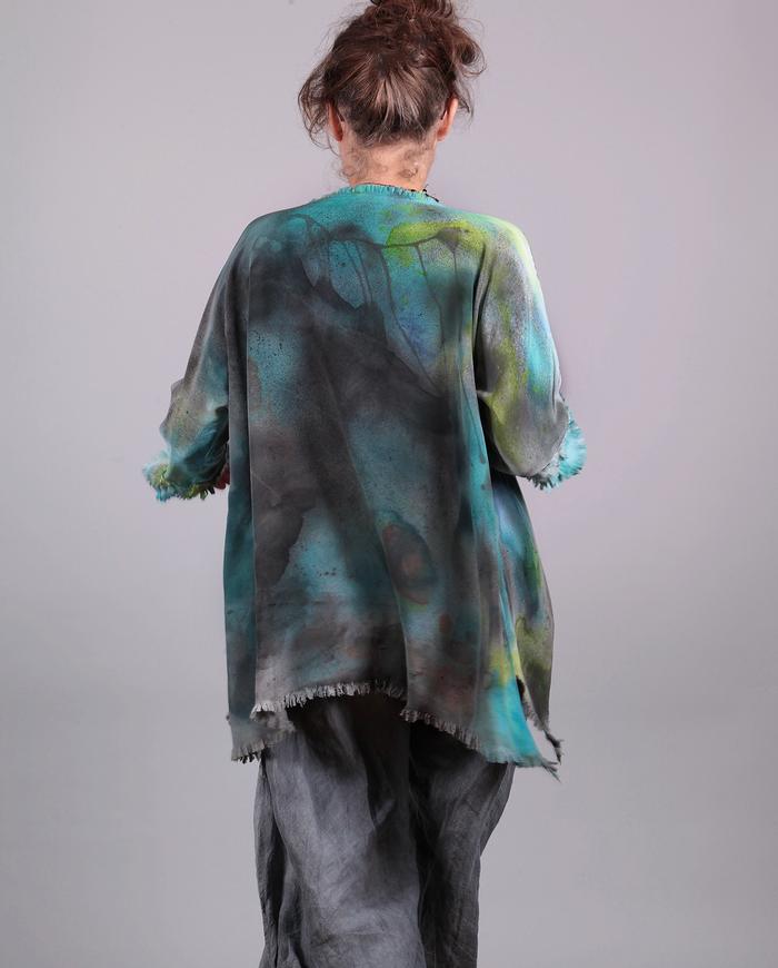 'floating in a turquoise sea' oversized silk blouse