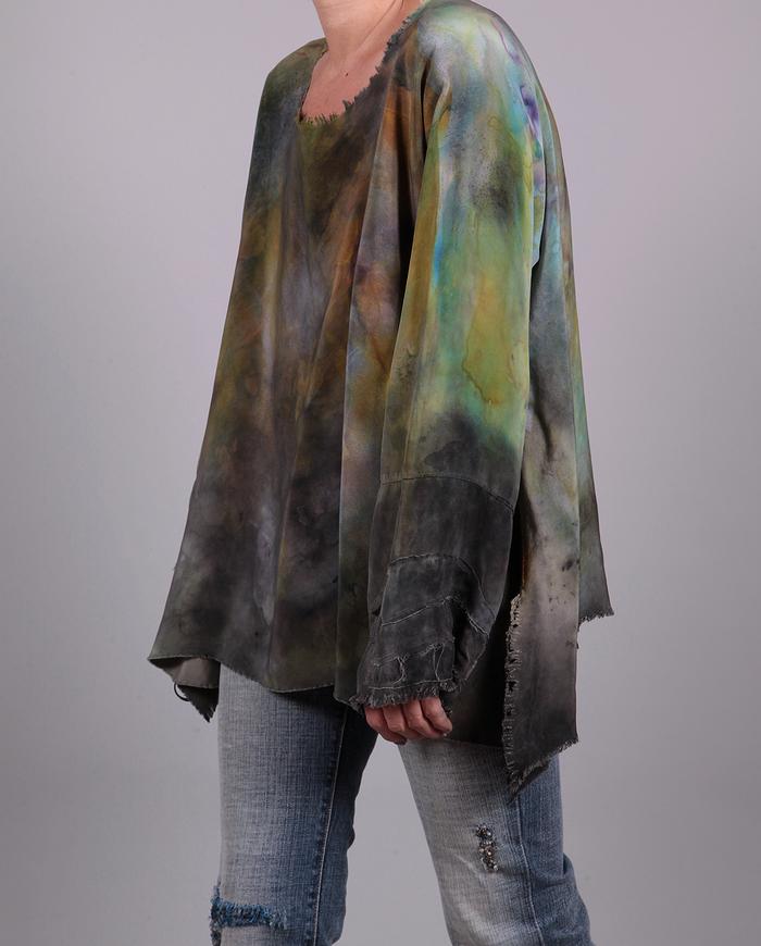 'wrapped in warmth' hand-painted silk blouse