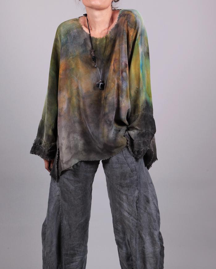 'wrapped in warmth' hand-painted silk blouse