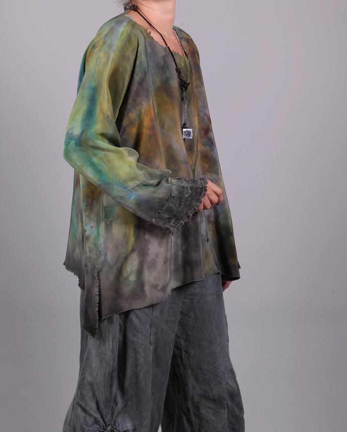 'wrapped in warmth' hand-painted silk blouse
