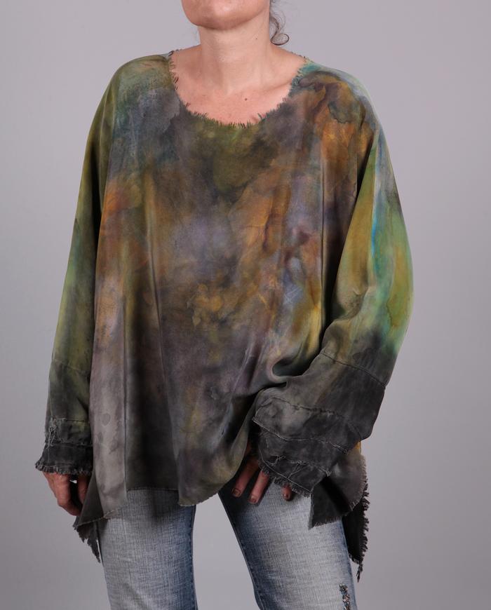 'wrapped in warmth' hand-painted silk blouse