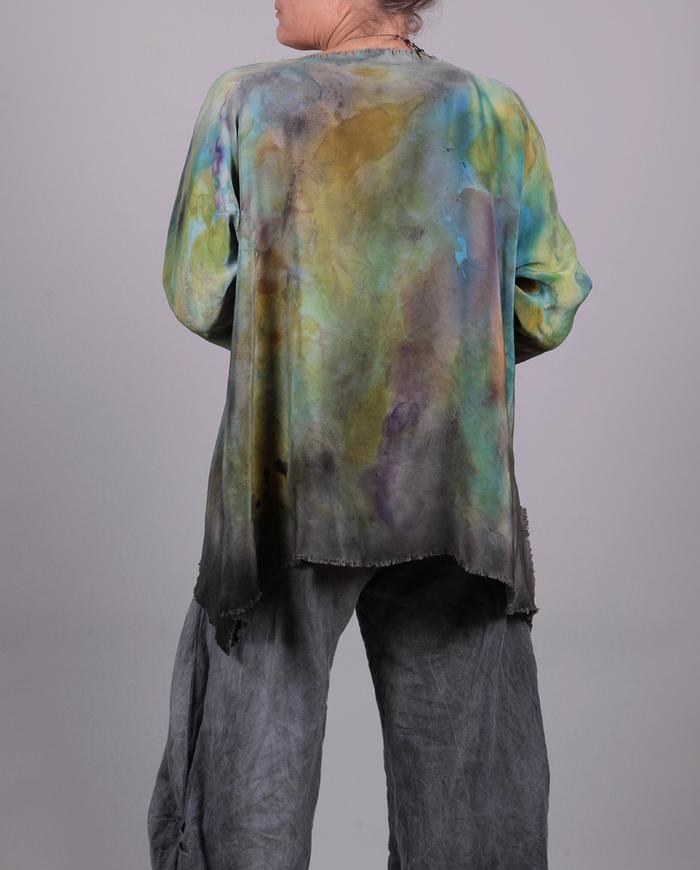 'wrapped in warmth' hand-painted silk blouse