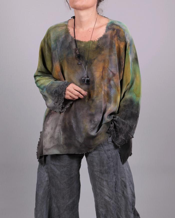 'wrapped in warmth' hand-painted silk blouse