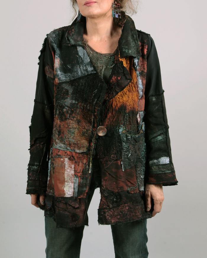 'to the center of the Earth' detailed fiber art jacket