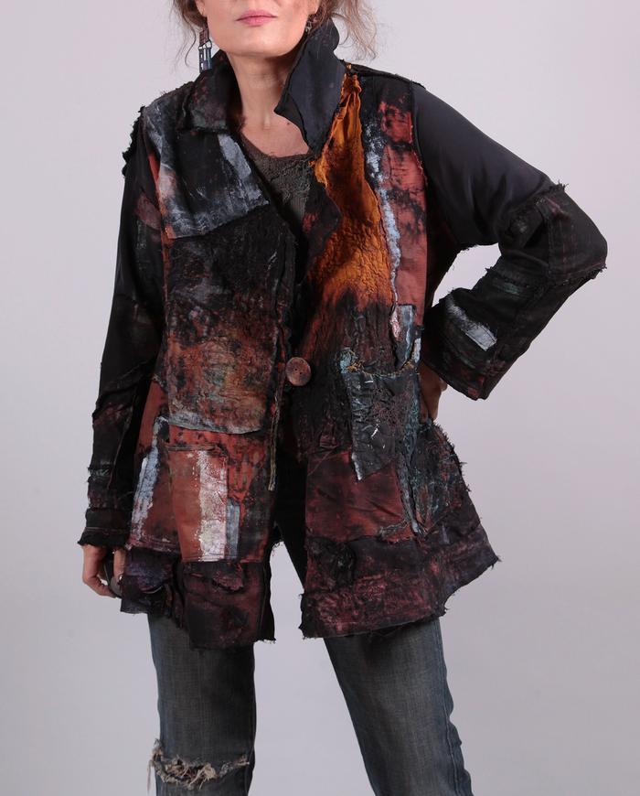 'to the center of the Earth' detailed fiber art jacket