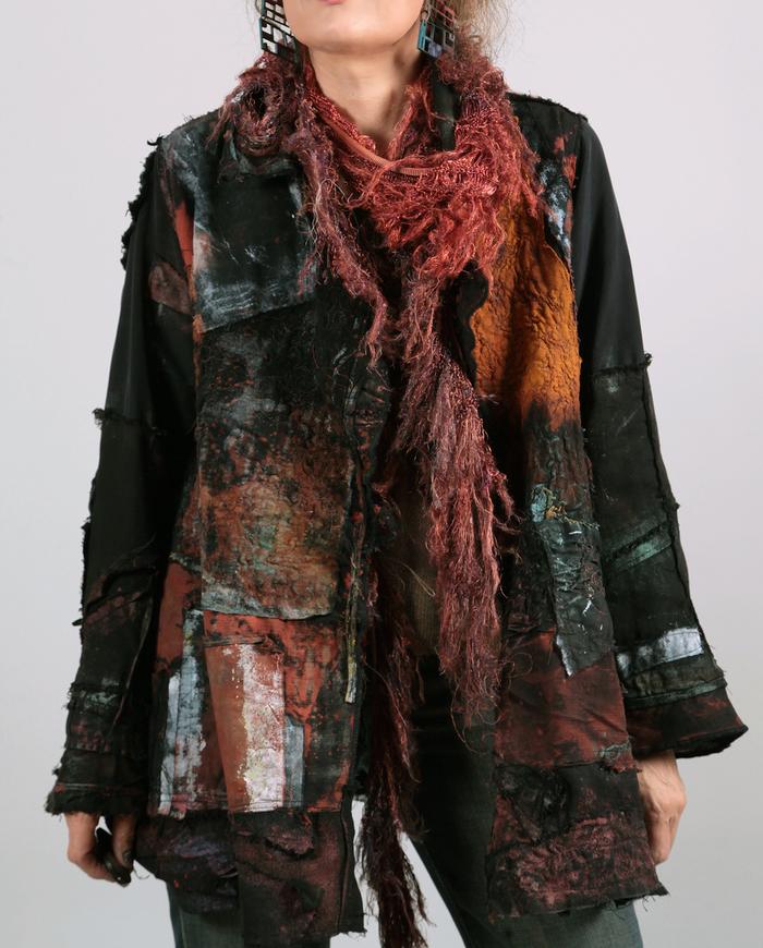 'to the center of the Earth' detailed fiber art jacket