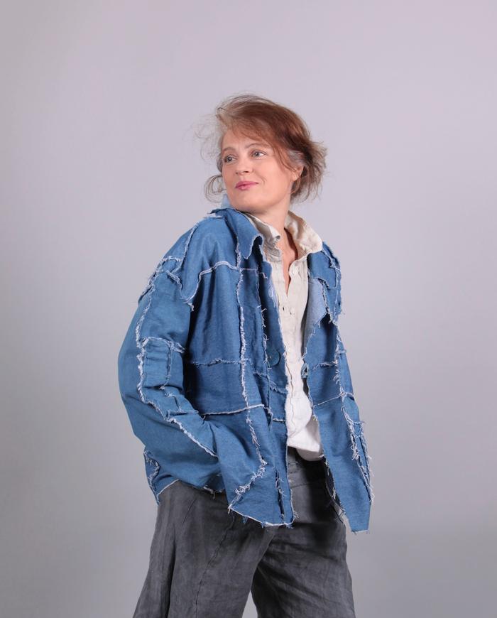 'stitched up' oversized denim jacket