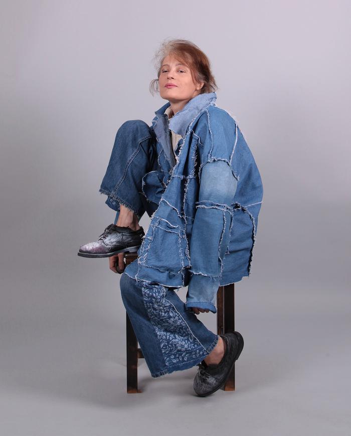 'stitched up' oversized denim jacket