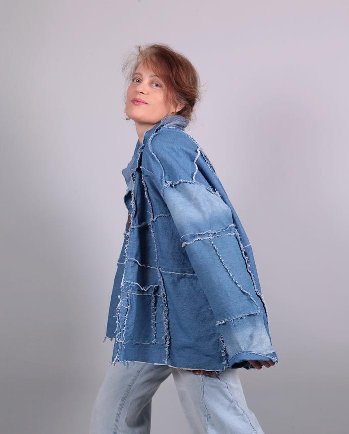 'stitched up' oversized denim jacket