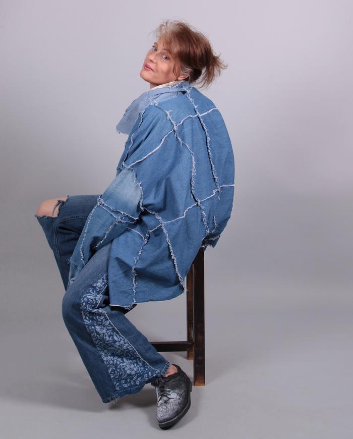 'stitched up' oversized denim jacket