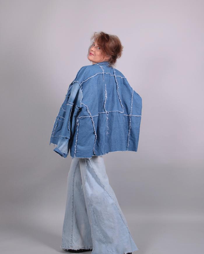 'stitched up' oversized denim jacket