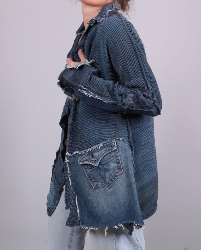 'almost denim' textured patchwork jacket