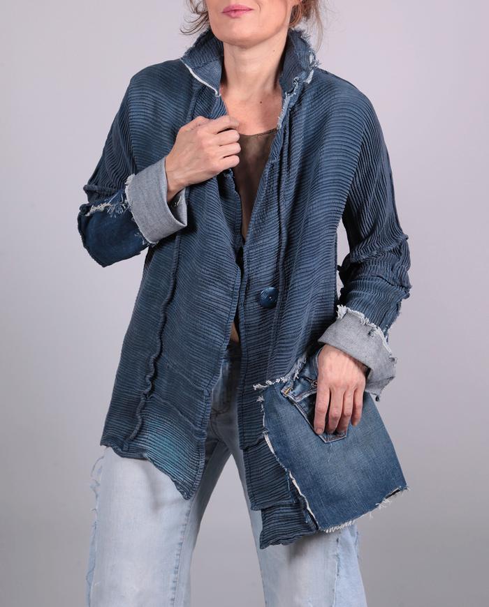 'almost denim' textured patchwork jacket