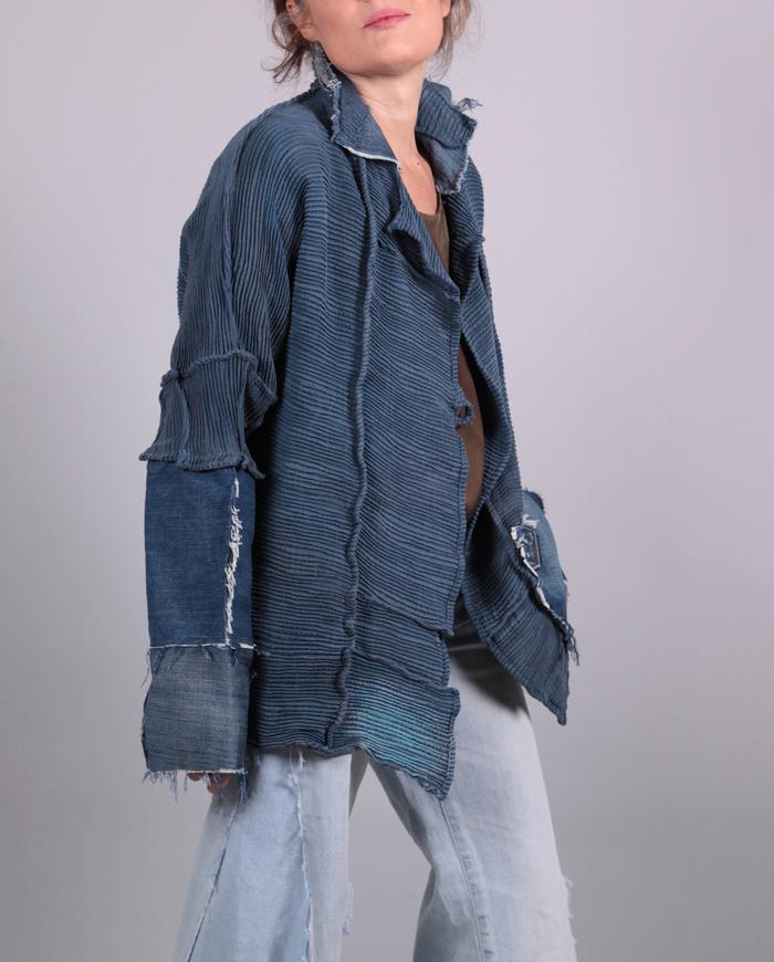 'almost denim' textured patchwork jacket