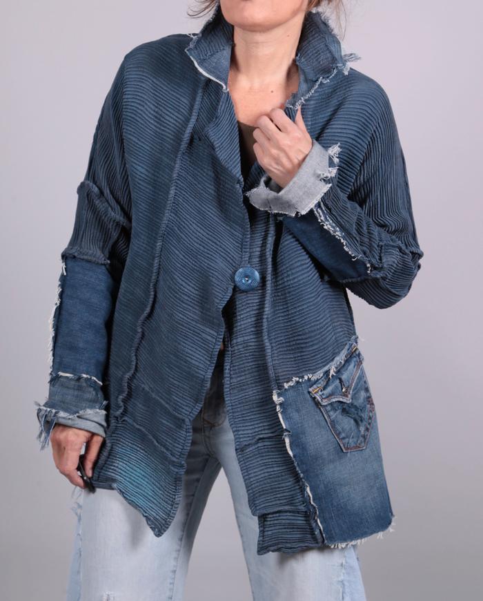 'almost denim' textured patchwork jacket