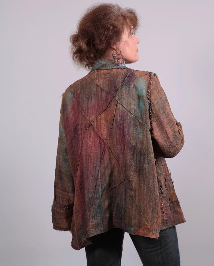 'wrapped in art' detailed textured drapey silk one size jacket