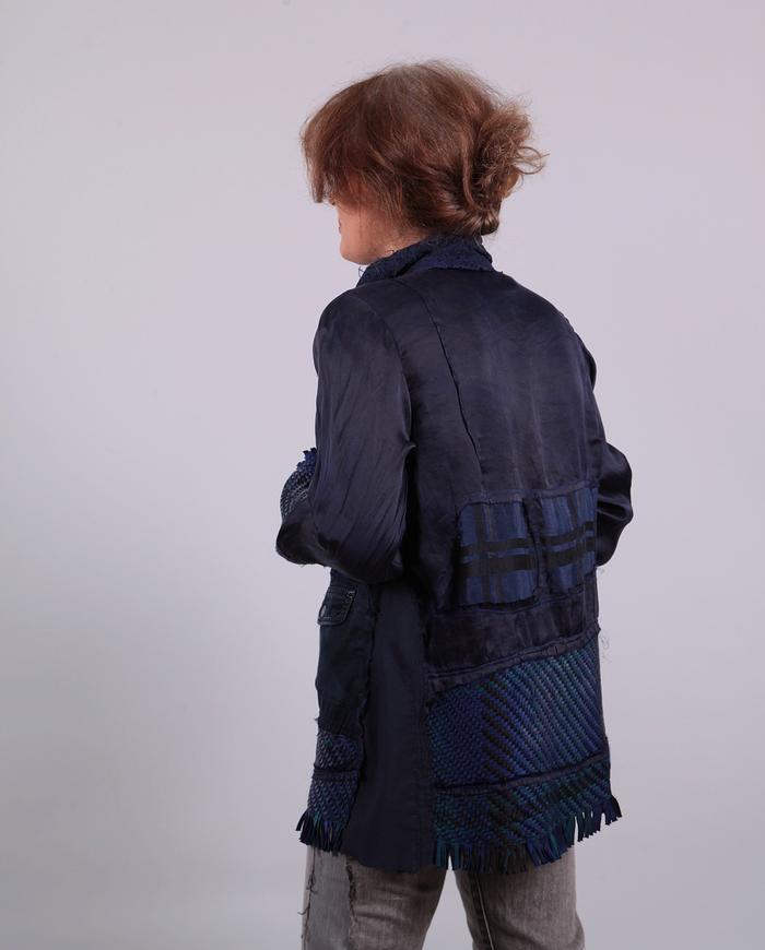 'into navy' mixed textured silks jacket