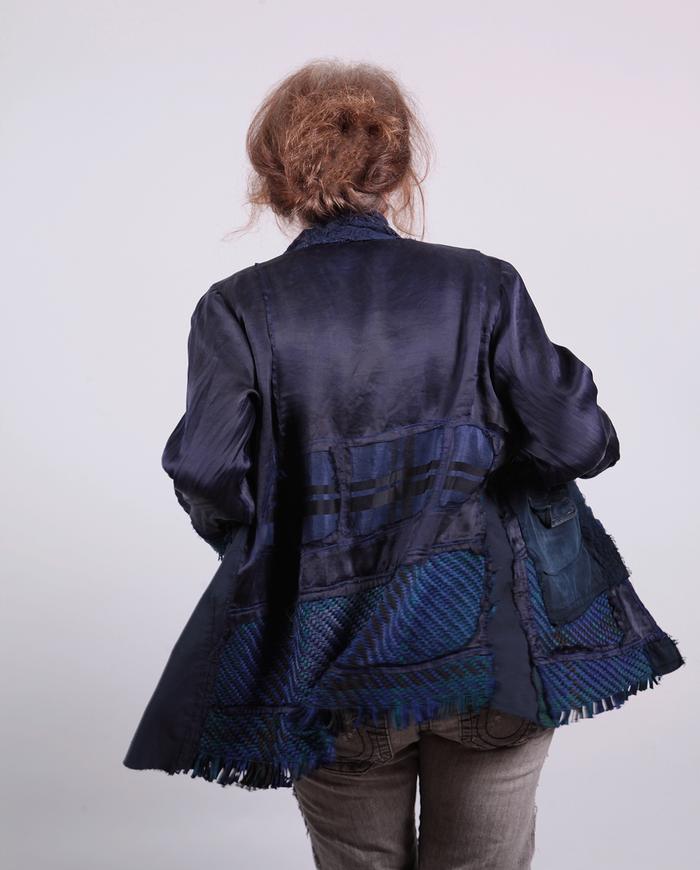 'into navy' mixed textured silks jacket