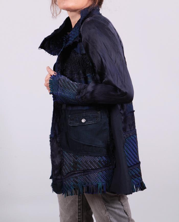 'into navy' mixed textured silks jacket