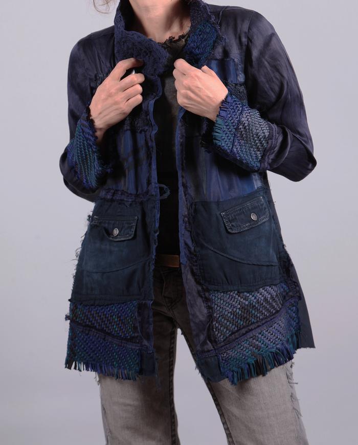 'into navy' mixed textured silks jacket