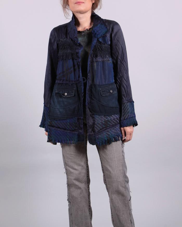 'into navy' mixed textured silks jacket