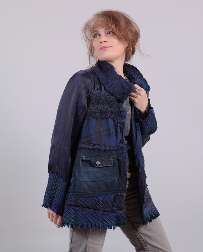 'into navy' mixed textured silks jacket