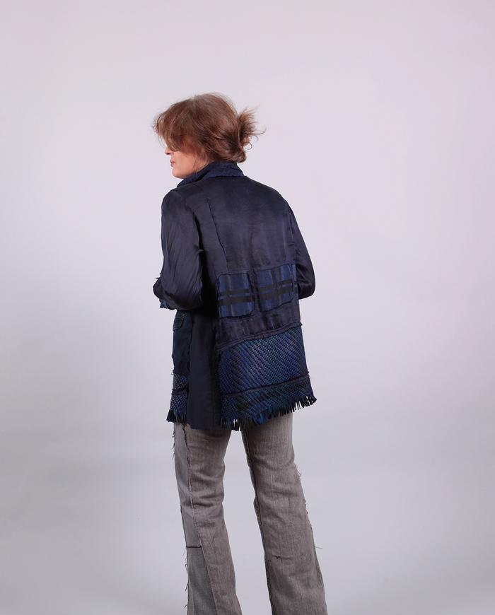 'into navy' mixed textured silks jacket