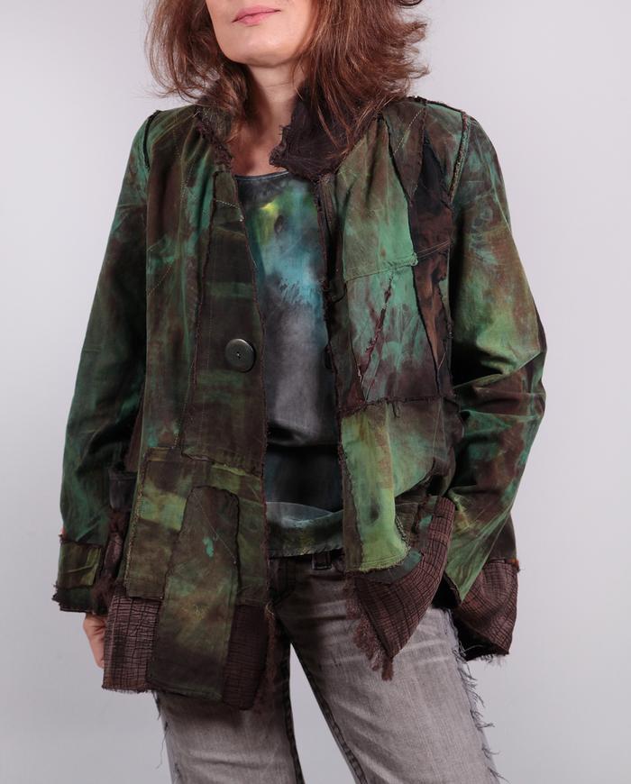 'lost in the forest' brown and green loose-fitting jacket