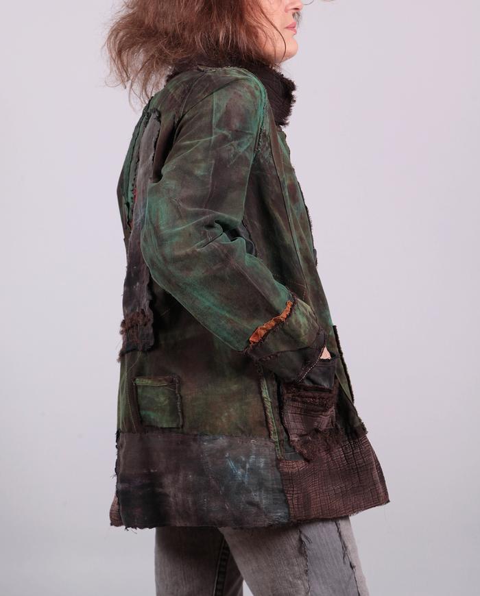 'lost in the forest' brown and green loose-fitting jacket