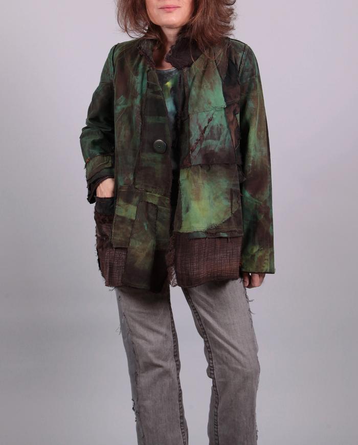 'lost in the forest' brown and green loose-fitting jacket