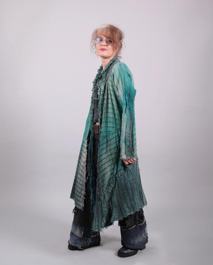 'do teal me' open weave hemp coat