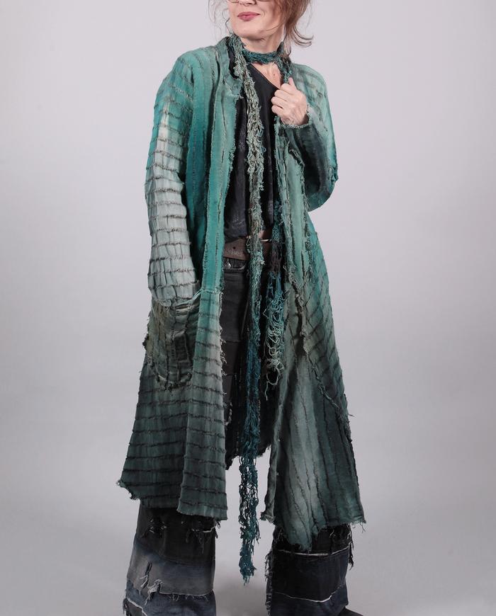 'do teal me' open weave hemp coat