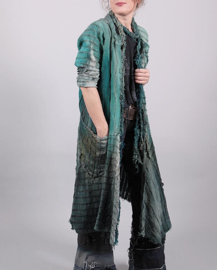 'do teal me' open weave hemp coat