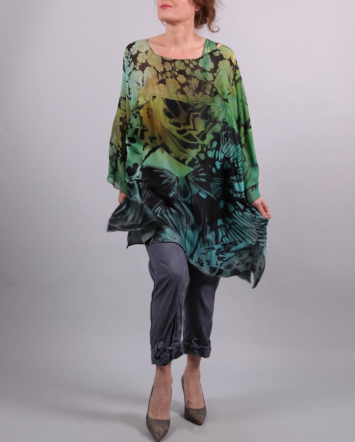 'flying over the fields' mixed silks tunic/dress