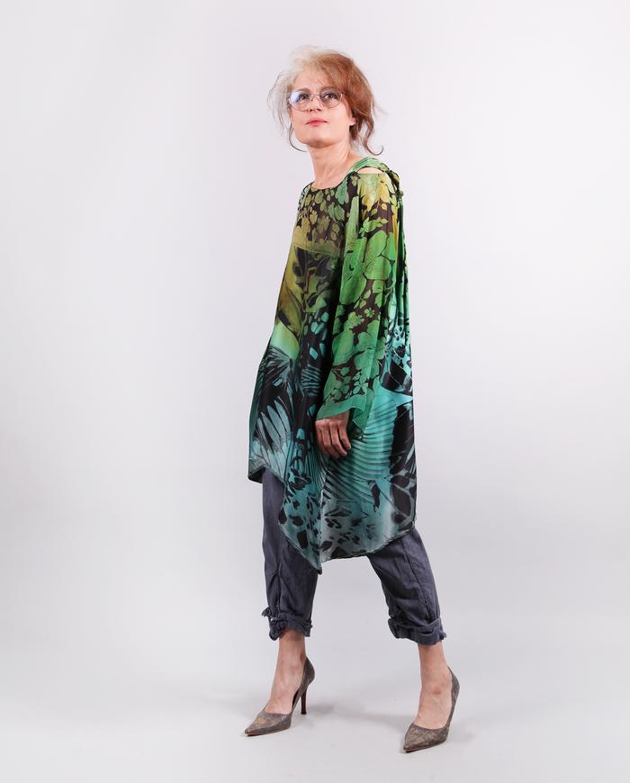 'flying over the fields' mixed silks tunic/dress