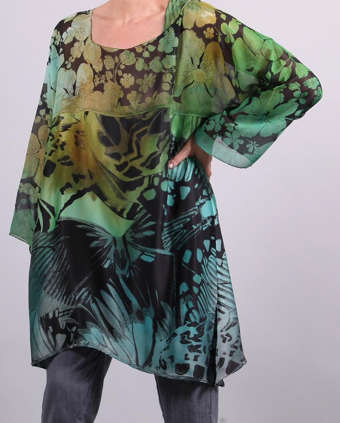 'flying over the fields' mixed silks tunic/dress