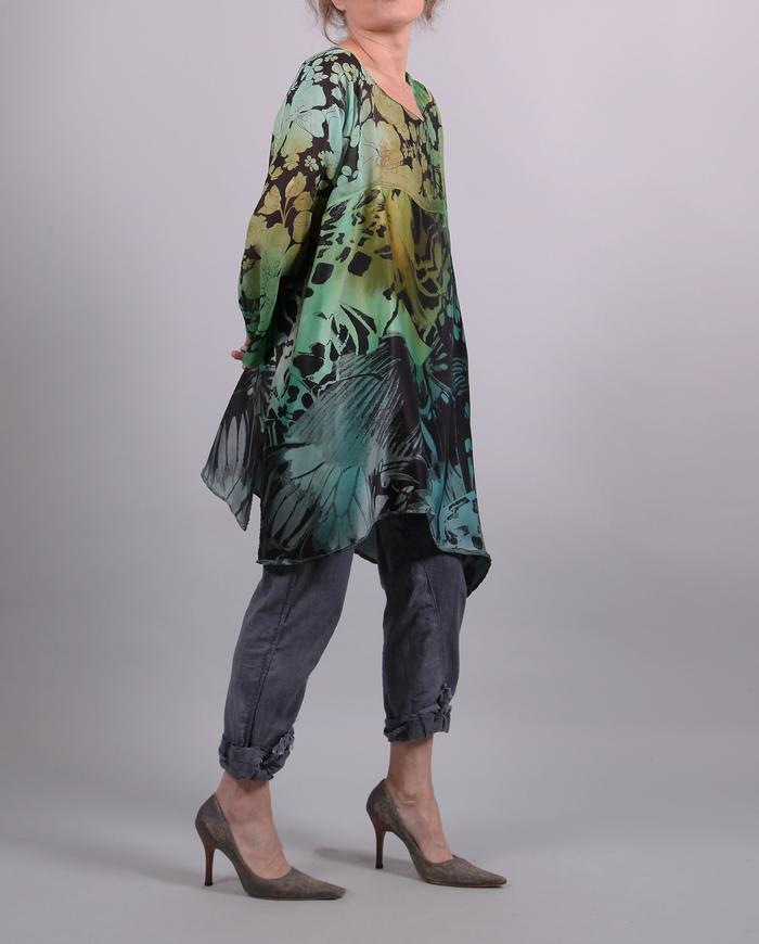 'flying over the fields' mixed silks tunic/dress
