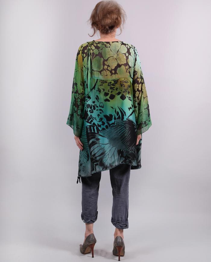 'flying over the fields' mixed silks tunic/dress