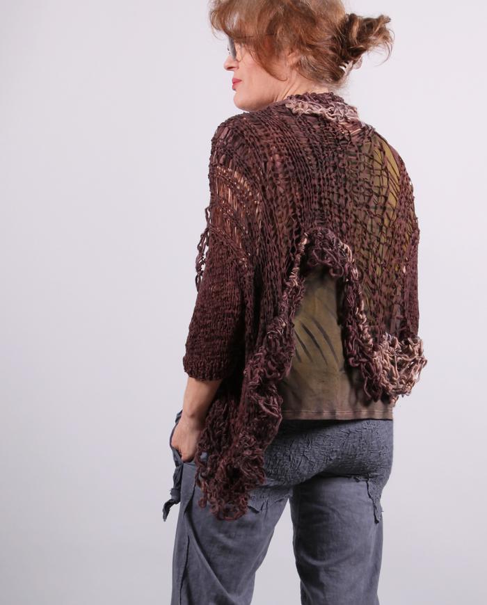 'sleeves-to-go' asymmetrical hand-knitted shrug/cardigan