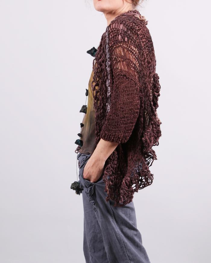 'sleeves-to-go' asymmetrical hand-knitted shrug/cardigan