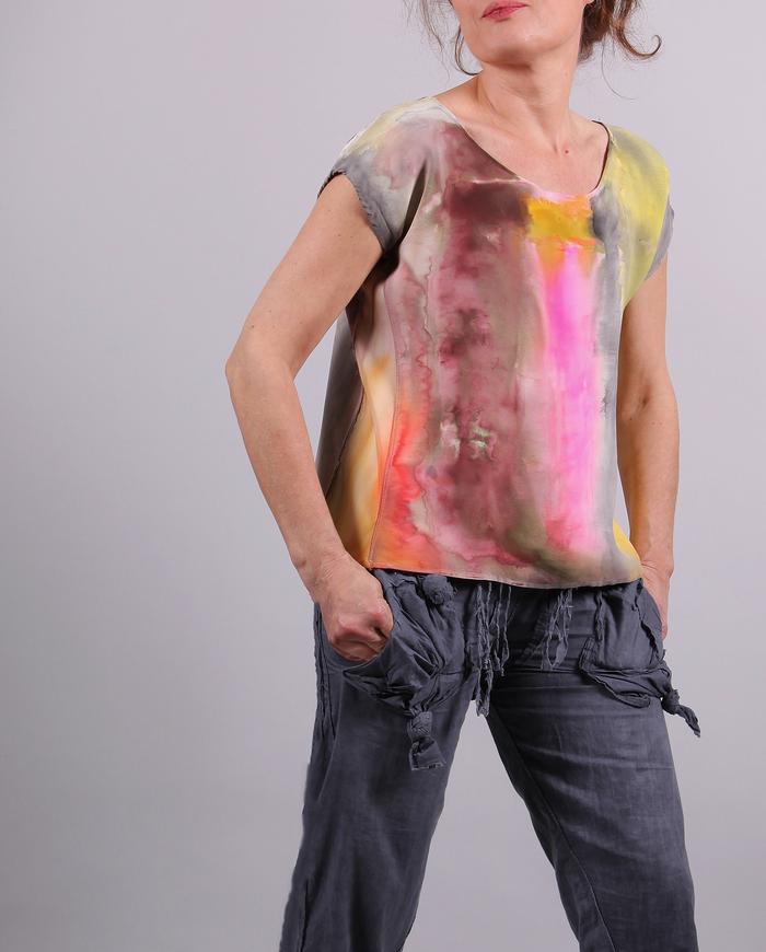 'pure sunshine' silk crepe hand-painted top