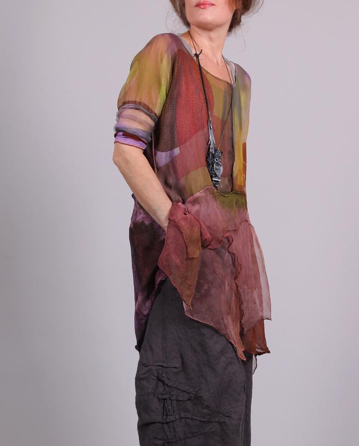 'square the circle' flowing hand-painted tunic