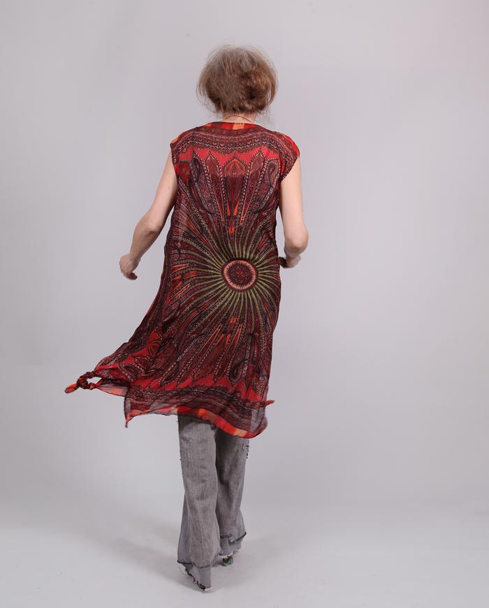 'rising sun' long overlay silk tunic