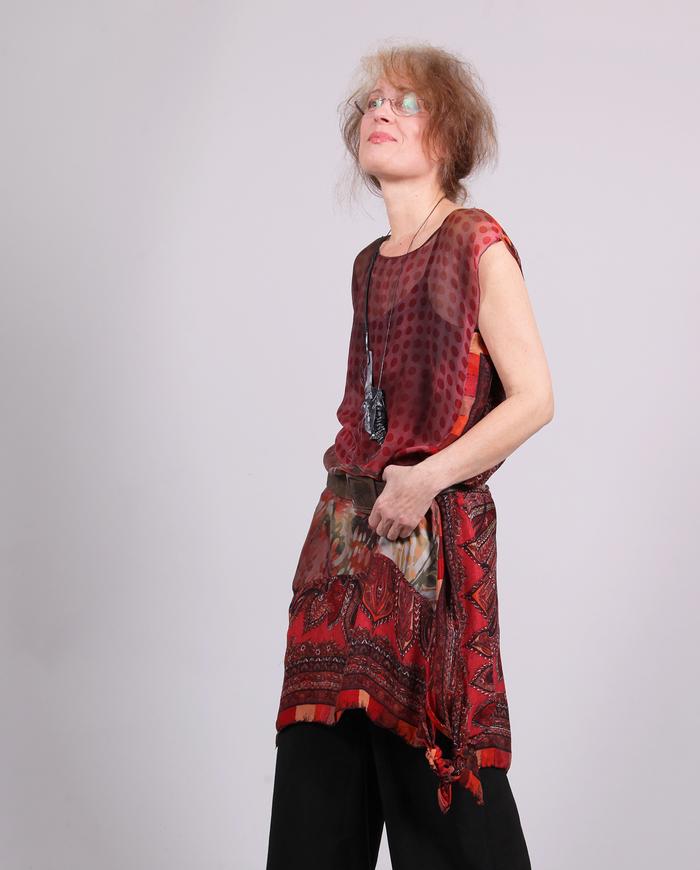 'rising sun' long overlay silk tunic