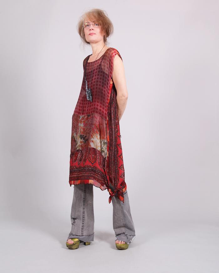 'rising sun' long overlay silk tunic