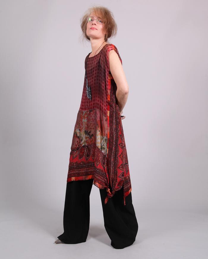 'rising sun' long overlay silk tunic