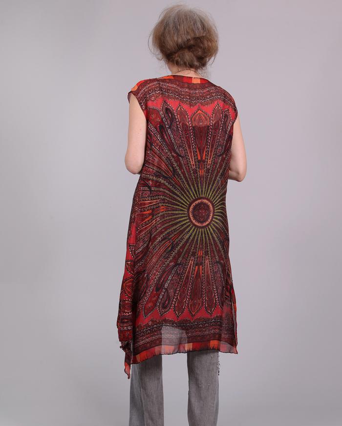 'rising sun' long overlay silk tunic