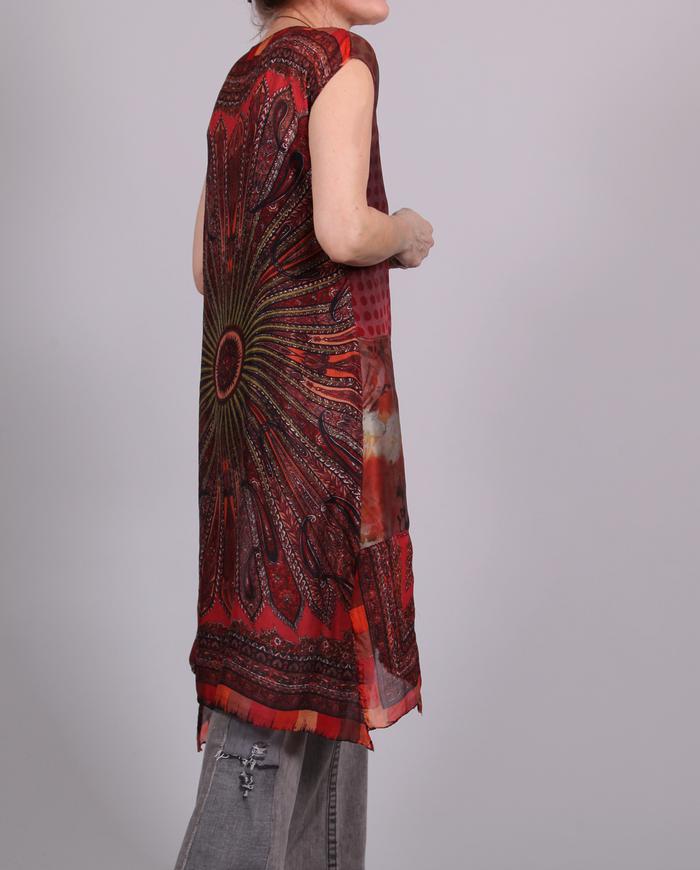 'rising sun' long overlay silk tunic