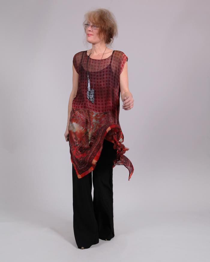 'rising sun' long overlay silk tunic