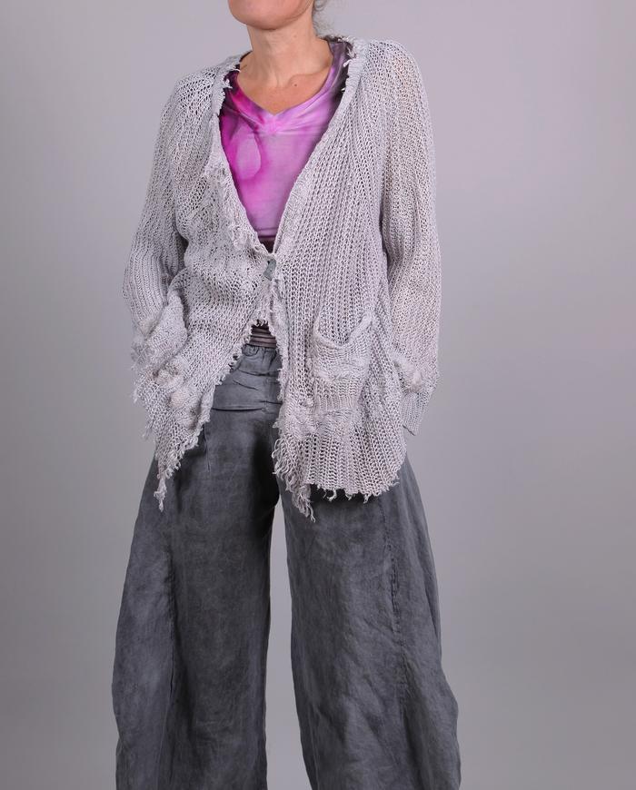 'silver cloud' detailed asymmetrical linen cardigan